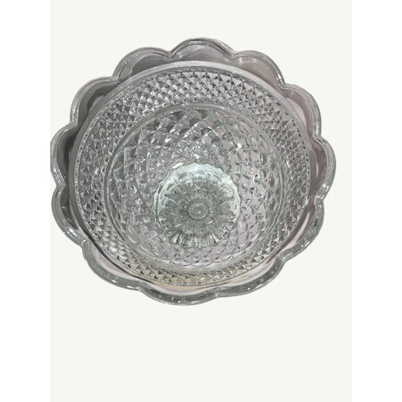 Clear Cut Glass Pedestal Bowl 8" across 7" Tall, Scalloped Edge Vintage - Picture 11 of 14